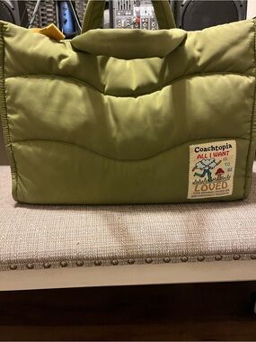 Coachtopia Olive Green Quilted Tote with Patch Detail